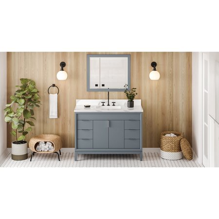 JEFFREY ALEXANDER 48In. Blue Steel Theodora Vanity, Calacatta Vienna Quartz Vanity Top, Undermount Rectangle Bowl VKITTHE48BSCQR